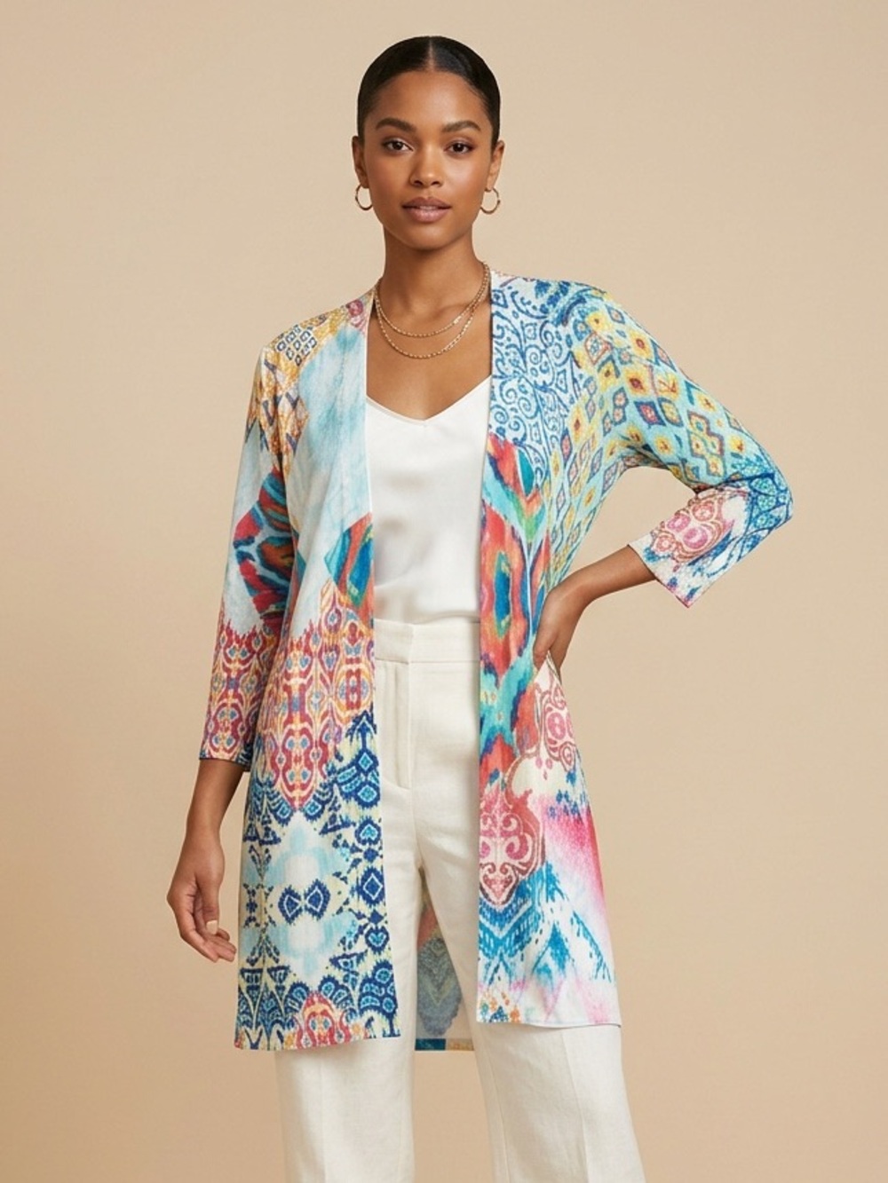 CHICO'S | Printed Multicolored Lightweight Cardigan Sz S